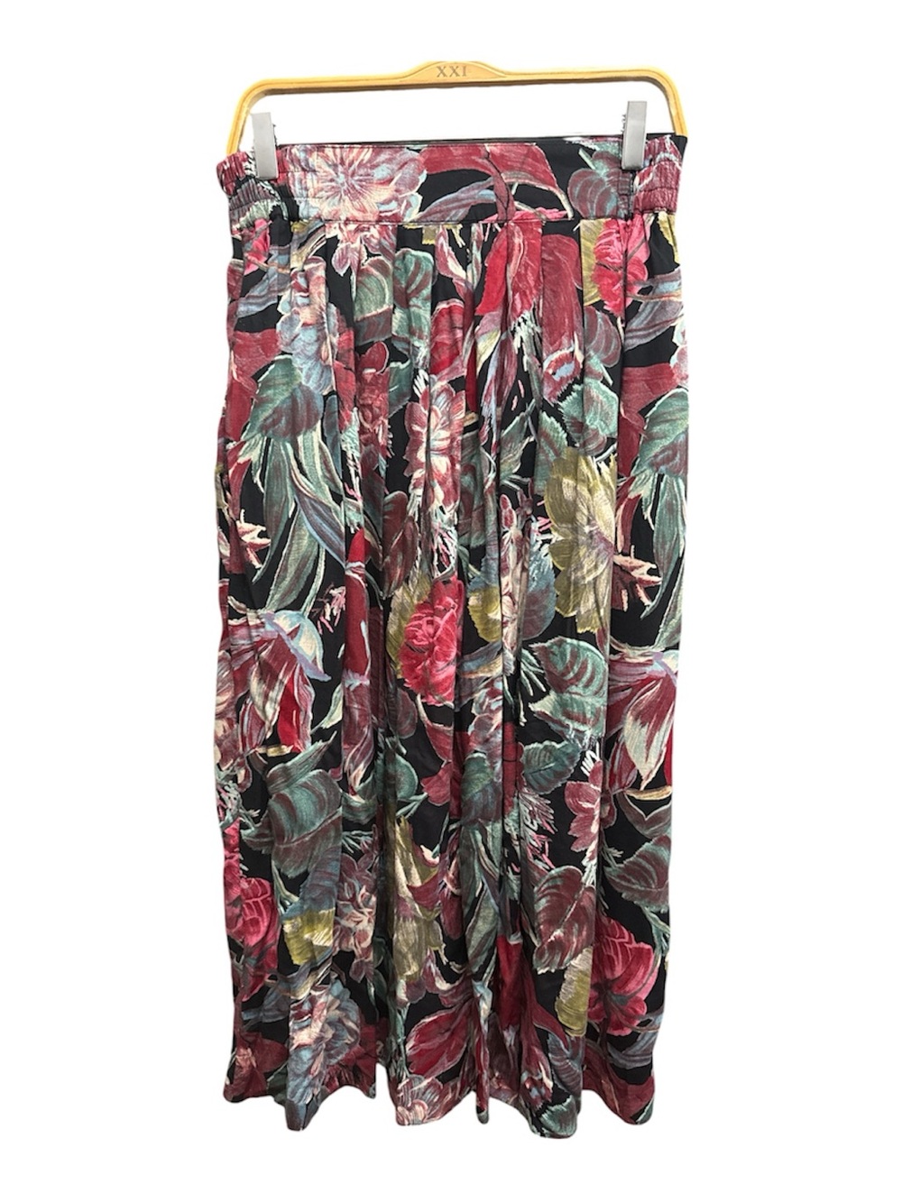 VINTAGE STEILMANN Floral Maxi Skirt - Black with Red & Green Floral Print
